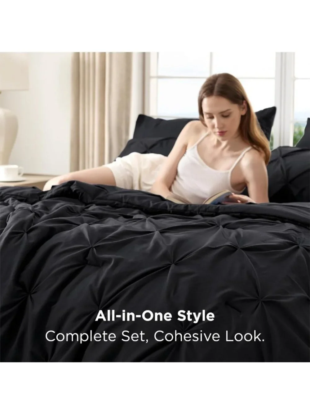 Cozy 7-Piece Full Size Comforter Set with Sheets, Black Bedding for Ultimate